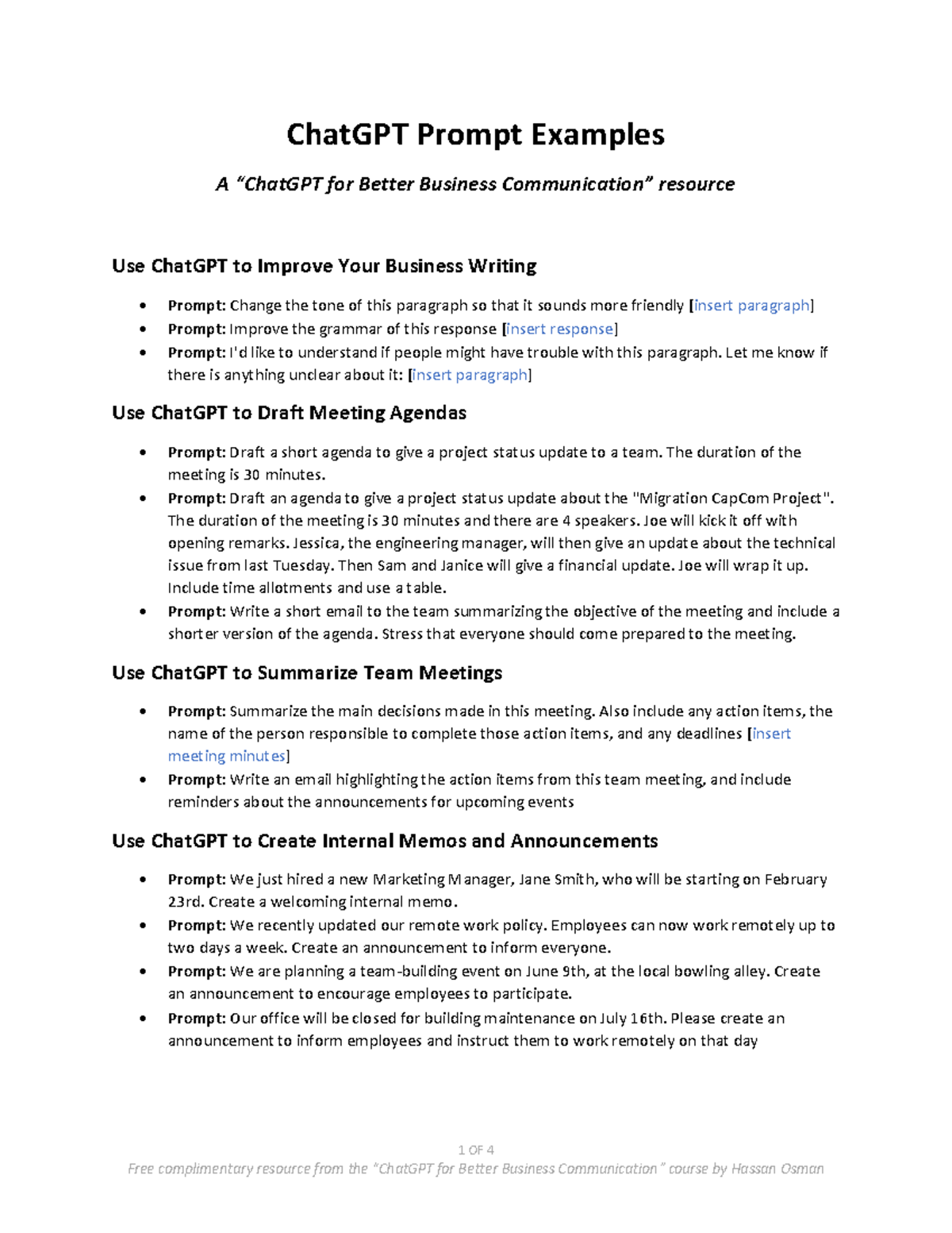 ChatGPT Prompts for Better Business Communication (BB 101) - Studocu