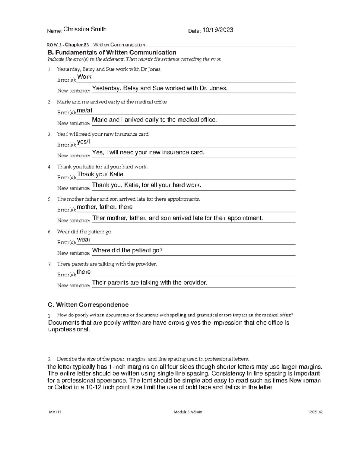MA112 ROW 3 Chapter 25 Written Communication Assignment Guide - Studocu