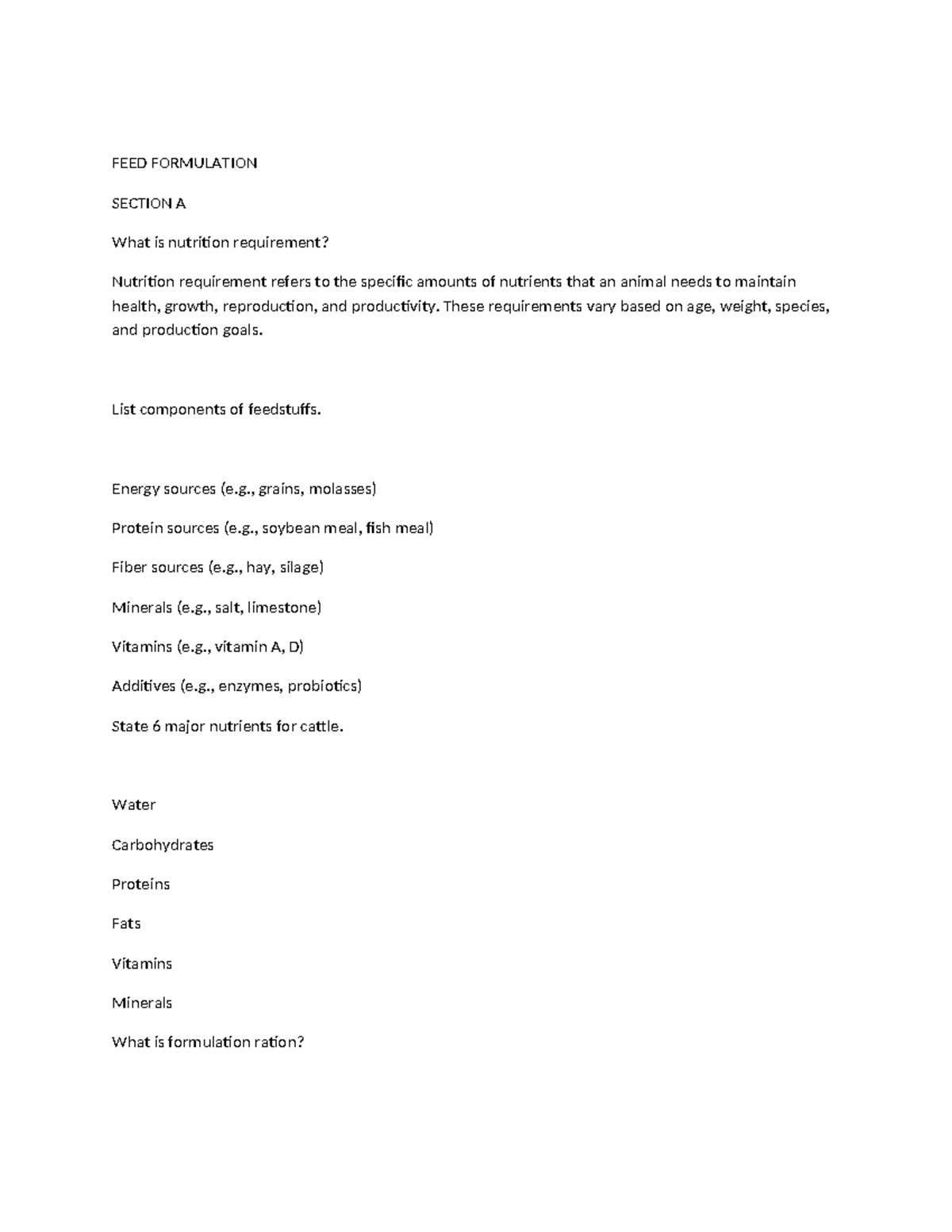 FEED FORMULATION - Livestock Nutrition Requirements & Methods - Studocu