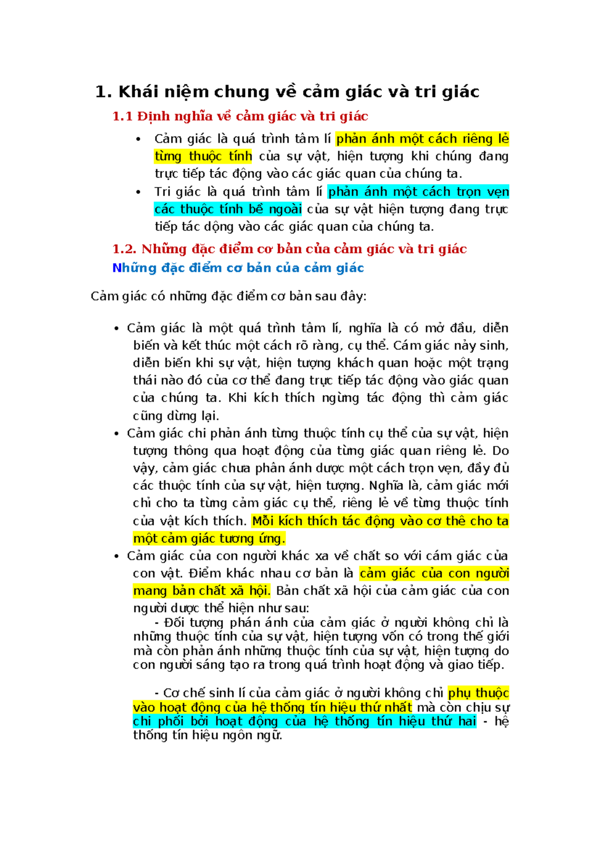 TLHĐC - Cảm giác và Tri giác: Khái niệm và Đặc điểm - Studocu