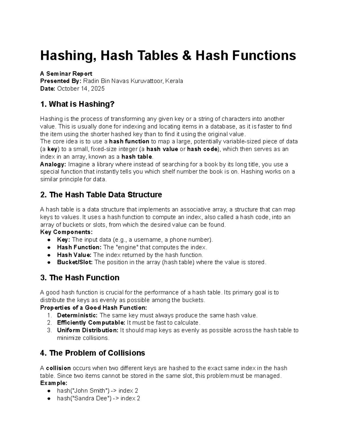 Hashing and Hash Tables: Seminar Notes on Data Structures - Studocu