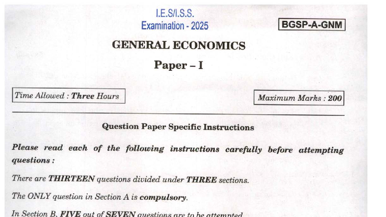 GE-1 2025 Final Exam: General Economics Paper I - Studocu