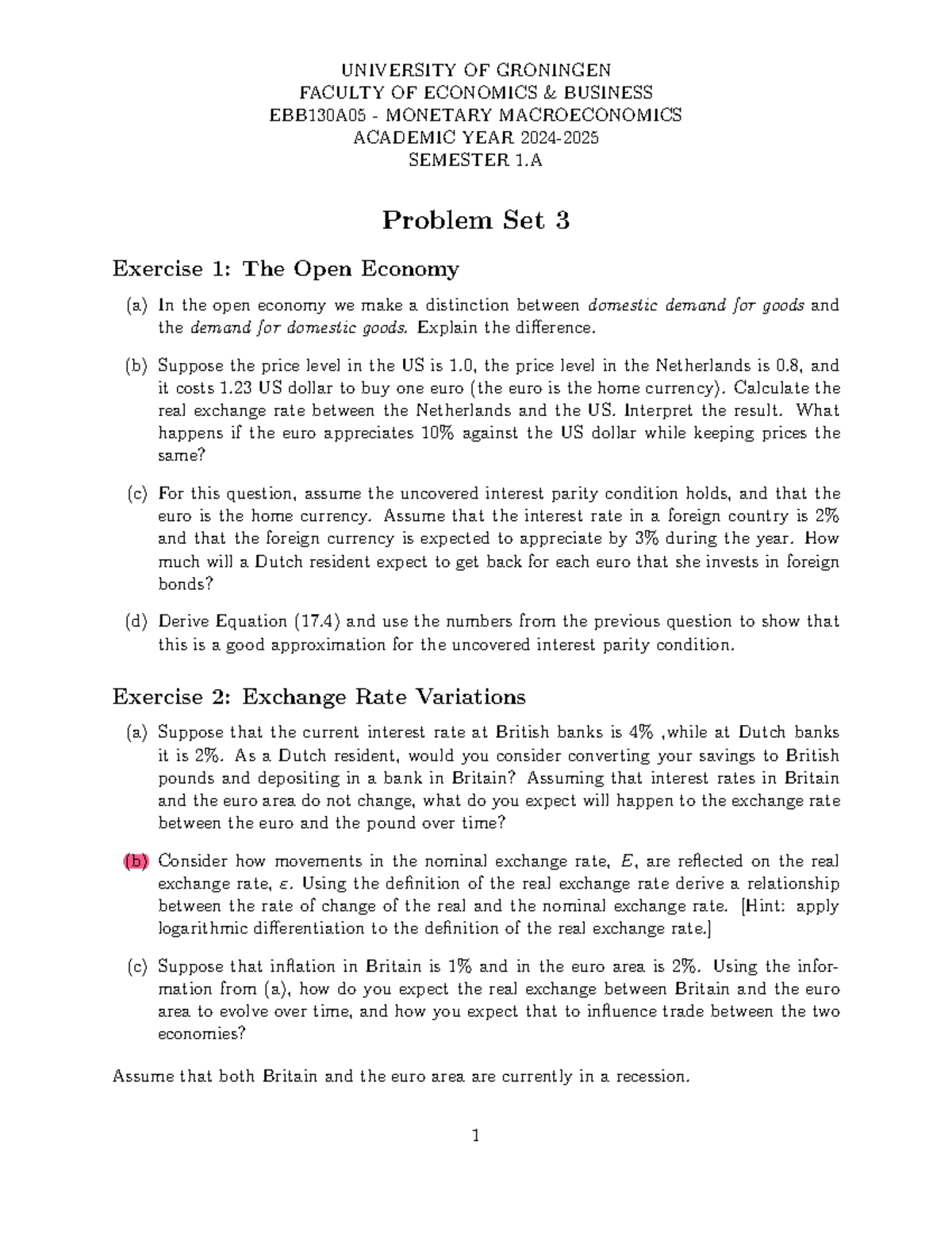 EBB130A05 Practice Solutions for Monetary Macroeconomics Problem Set 3 ...