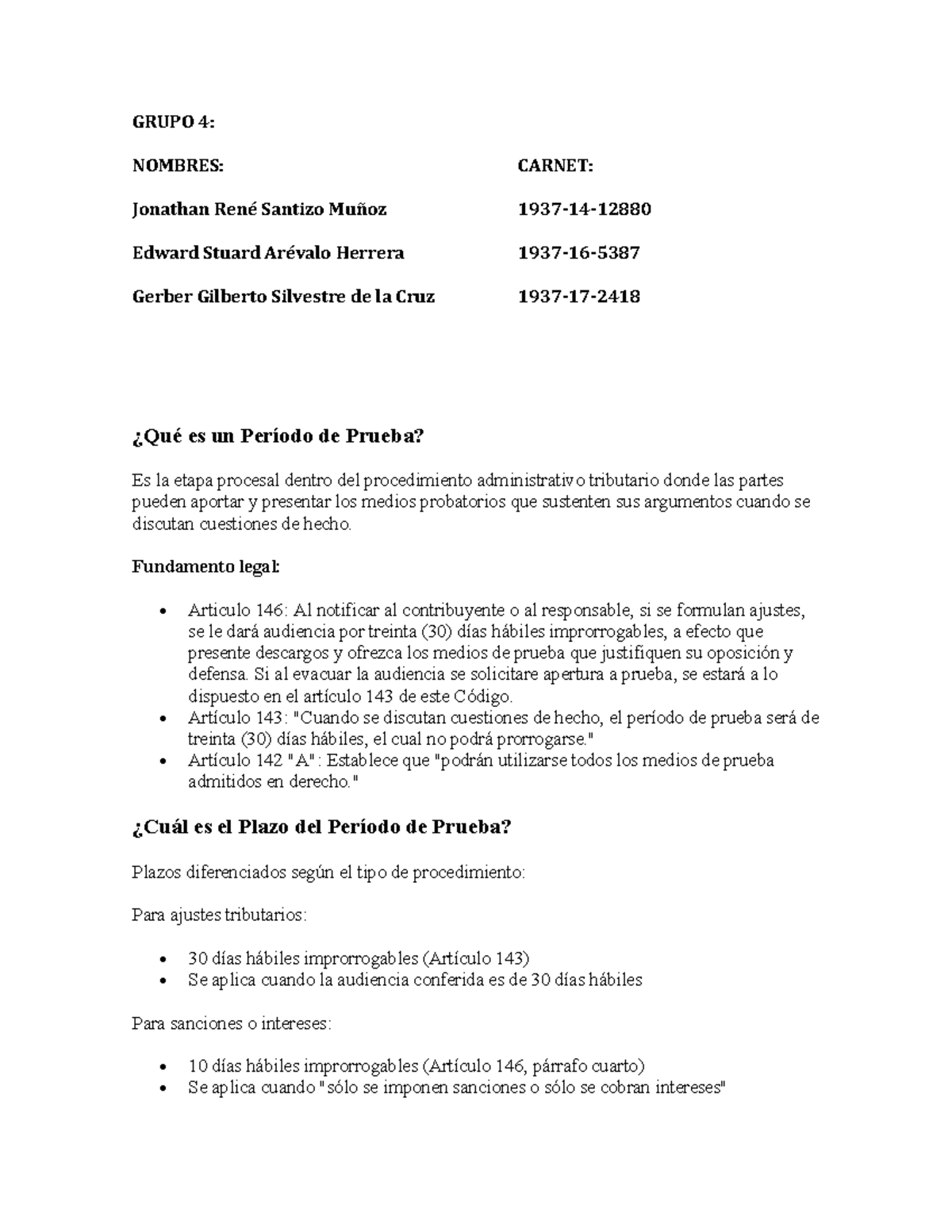 Trabajo de Graduación II: Período de Prueba en Procedimiento Tributario - Document Preview