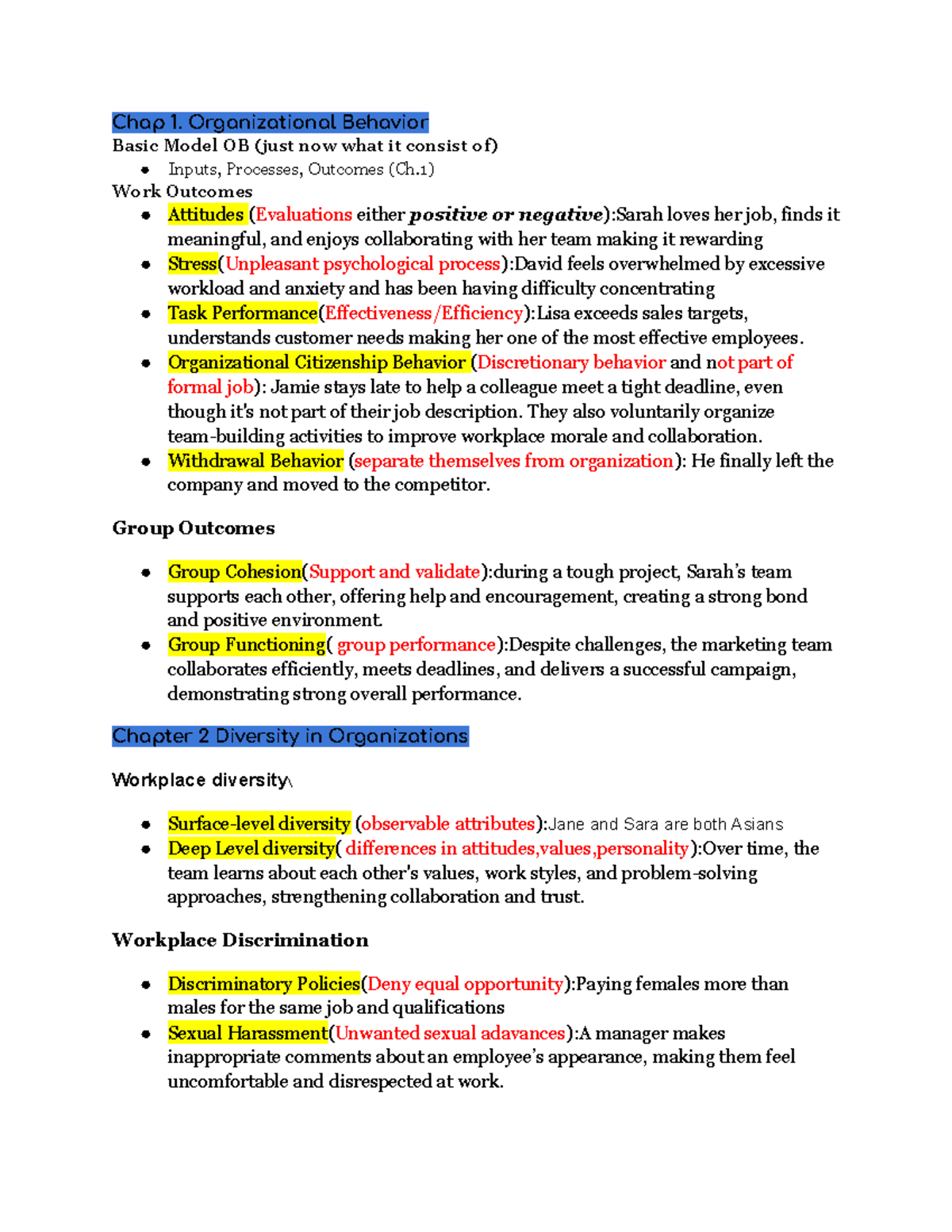 Mgmt 340 - Exam 1 Study Guide: Key Concepts in Organizational Behavior ...