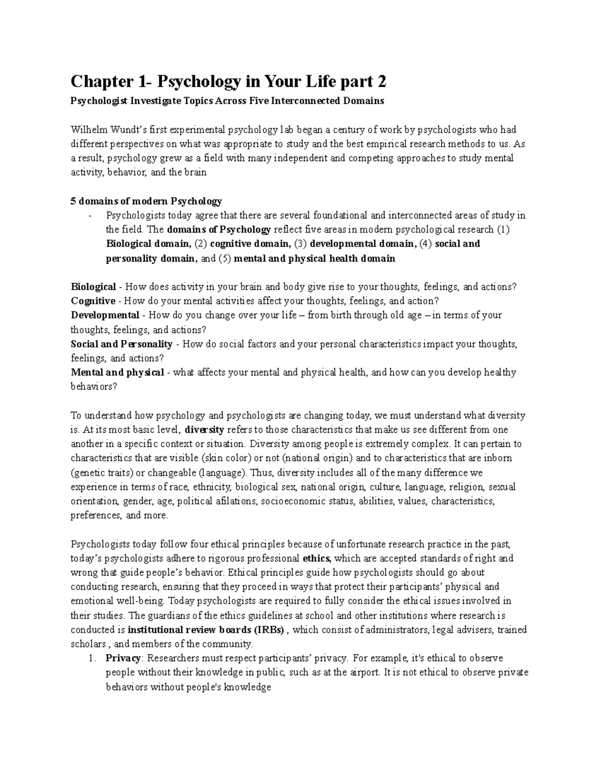 5 interconnected domains - Chapter 1- Psychology in Your Life part 2 ...