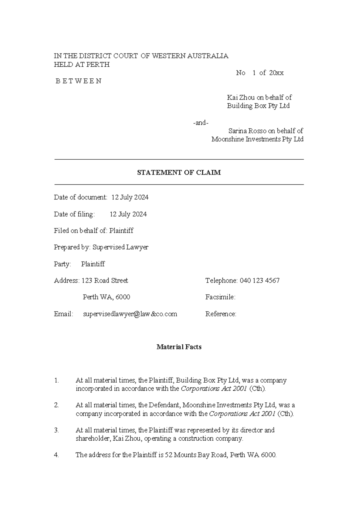 Assignment 1.3 - Legal Statement of Claim for Breach of Contract - Studocu