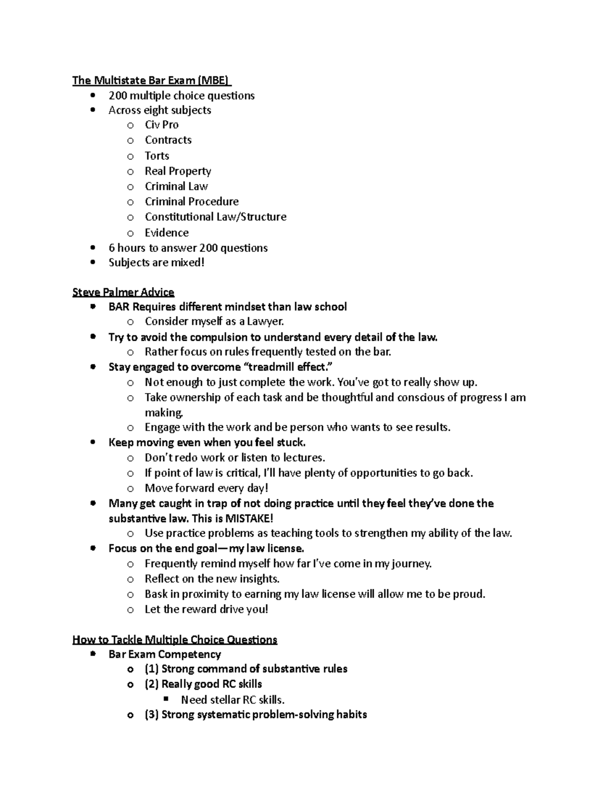 Tips for Multistate Bar Exam (MBE) Multiple Choice Questions - Studocu