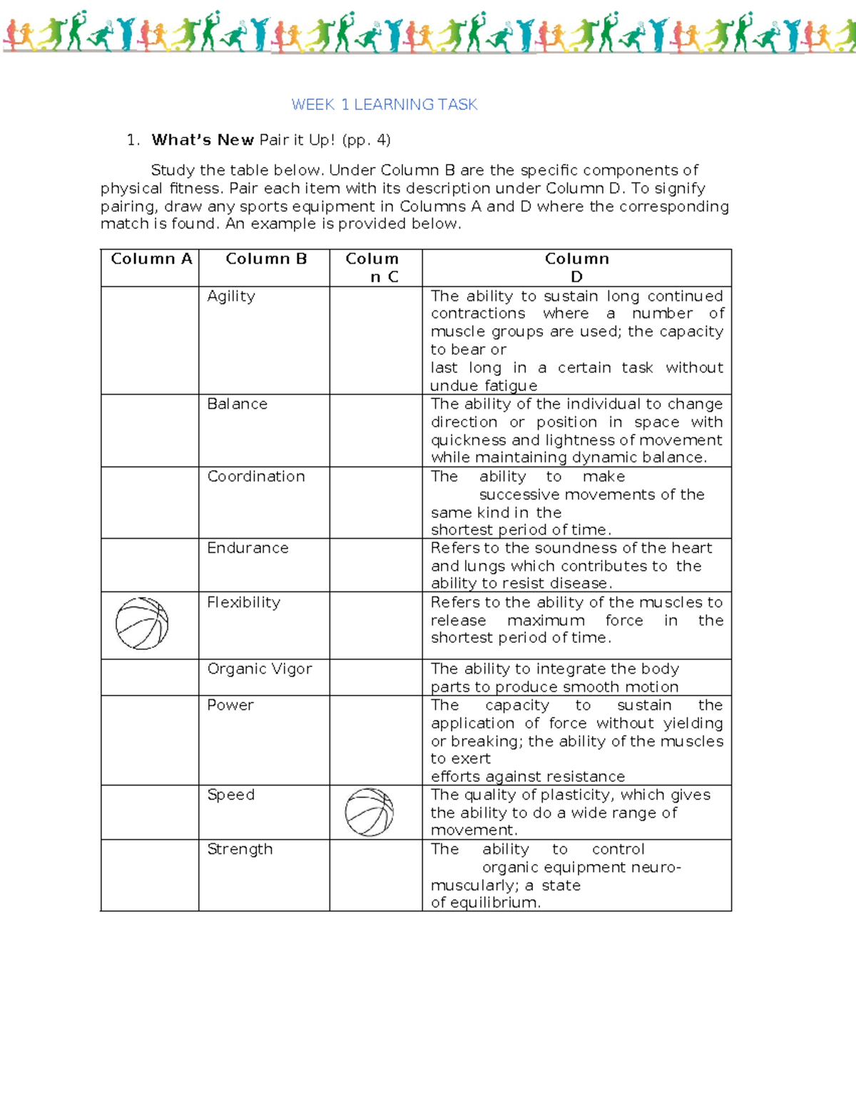 WEEK 1 LEARNING TASK 1: PHYSICAL FITNESS COMPONENTS - Studocu