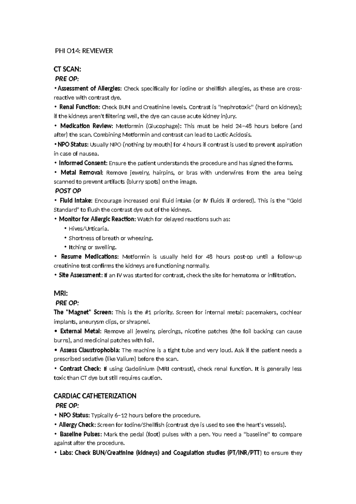 PHI O14: Pre-Op and Post-Op Guidelines for CT and MRI Scans - Studocu
