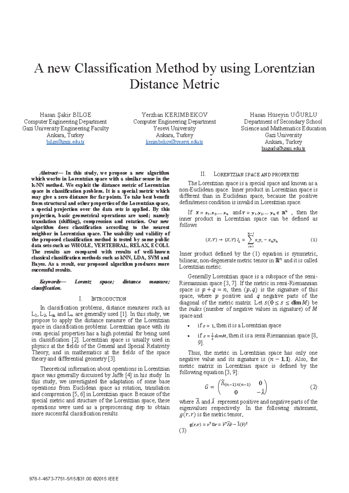 CLM: A New Classification Method Using Lorentzian Distance Metric - Studocu