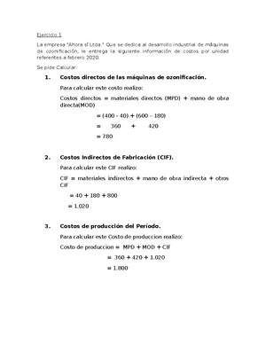 COSTOS Y PRESUPUESTOS I - Tarea Formativa Unidad 2 - Parcial 2 - Studocu