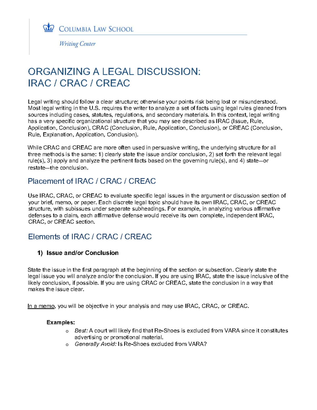 Legal Writing Techniques: IRAC, CRAC, CREAC Guide (WC) - Studocu