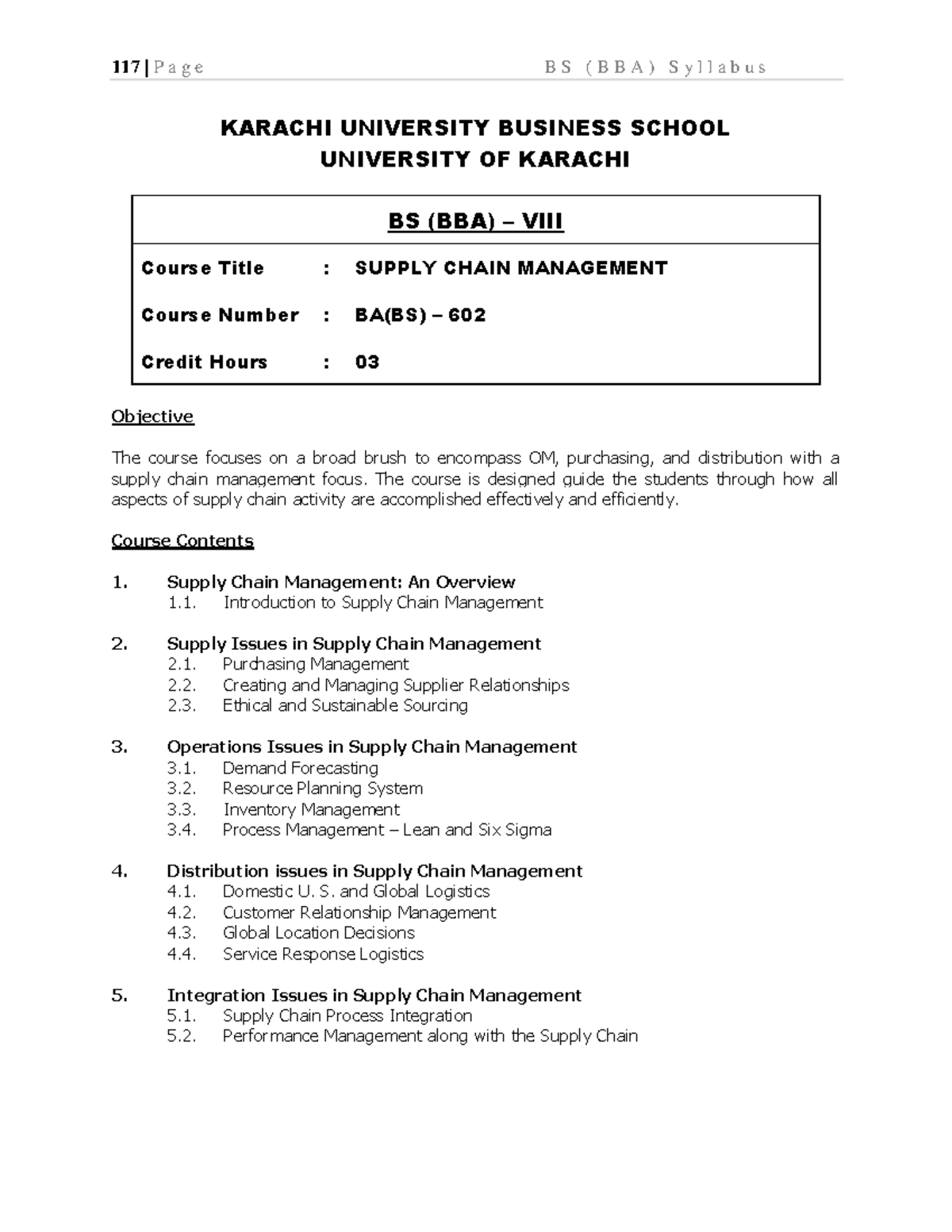 Supply Chain Management Course Overview (BA(BS) - 602) - 117 | P a g e ...