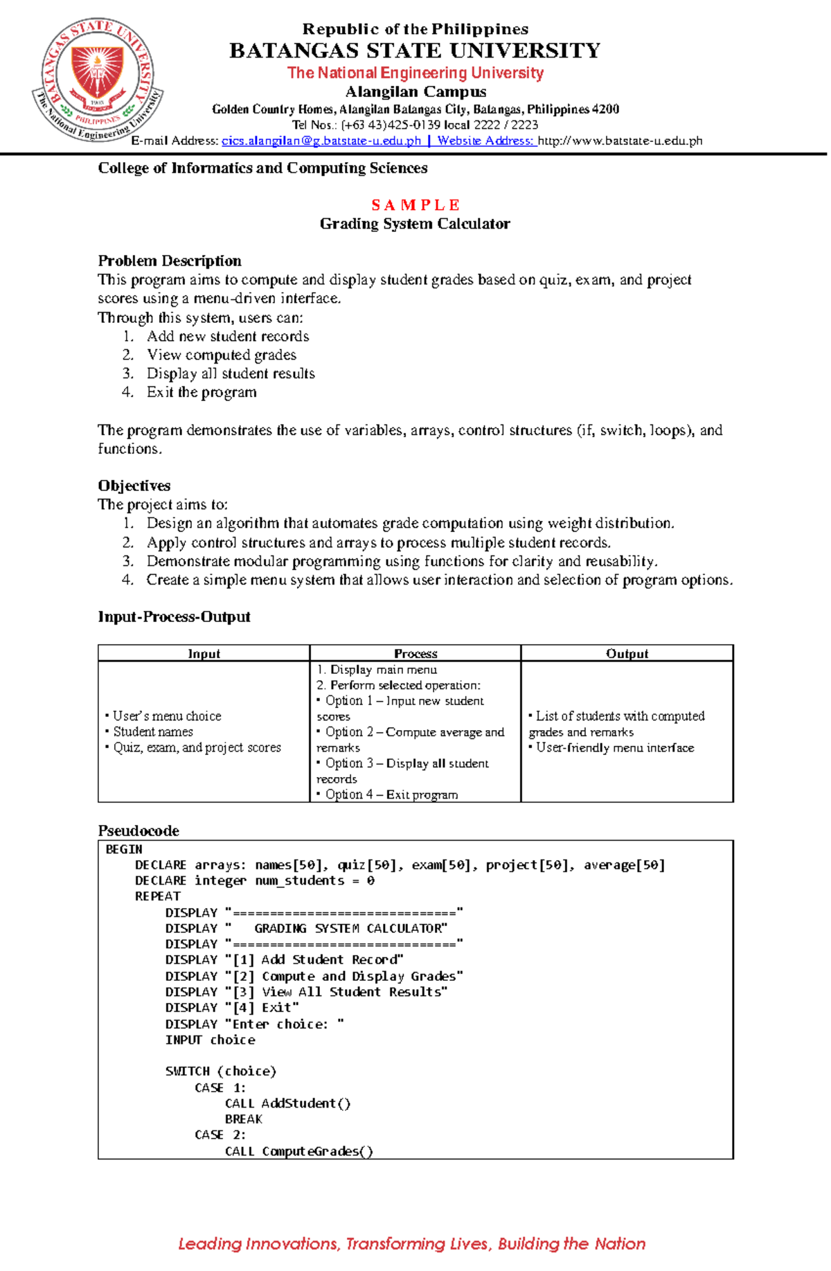CC101 Grading System Calculator: Student Grade Computation Project ...