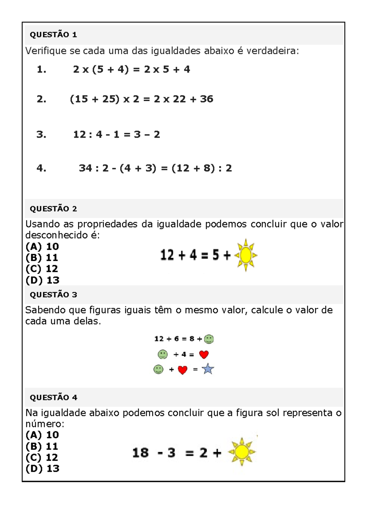 Atividade 1 - Igualdades Matemáticas e Propriedades da Igualdade - Studocu