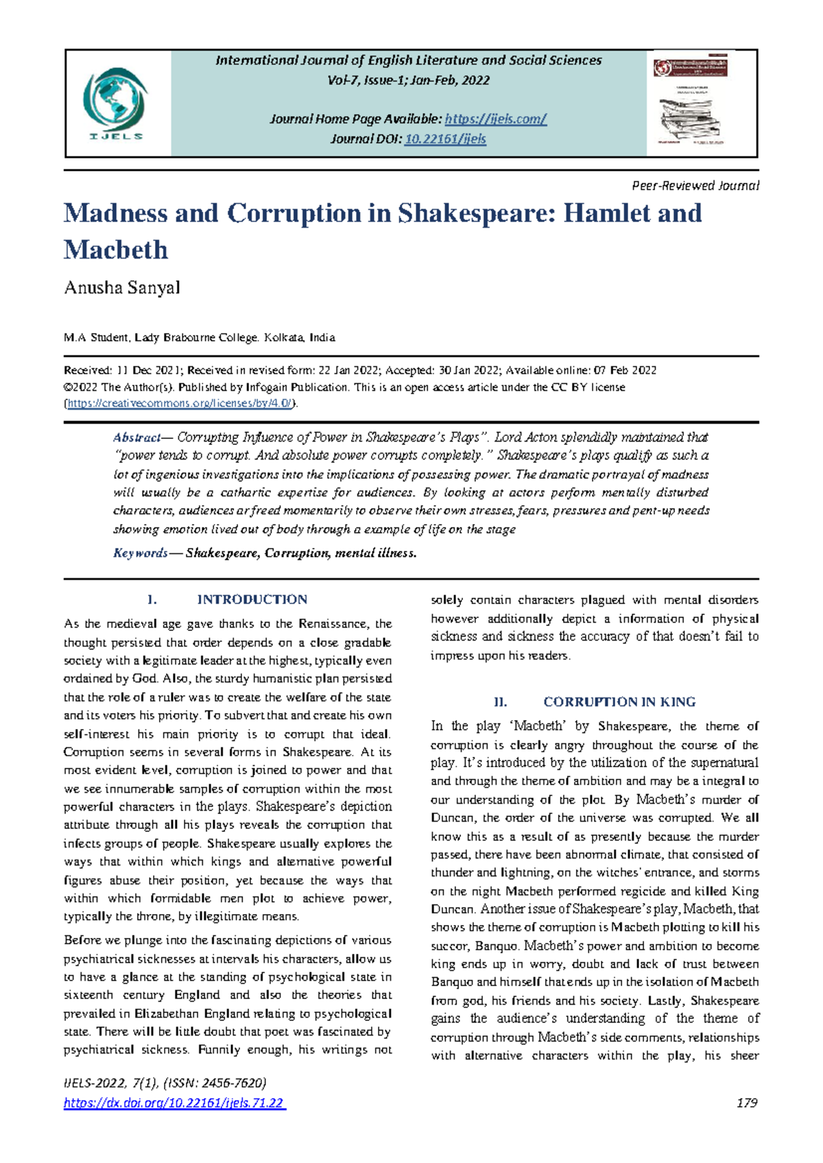 Madness and Corruption in Shakespeare: Hamlet and Macbeth (IJELS ...