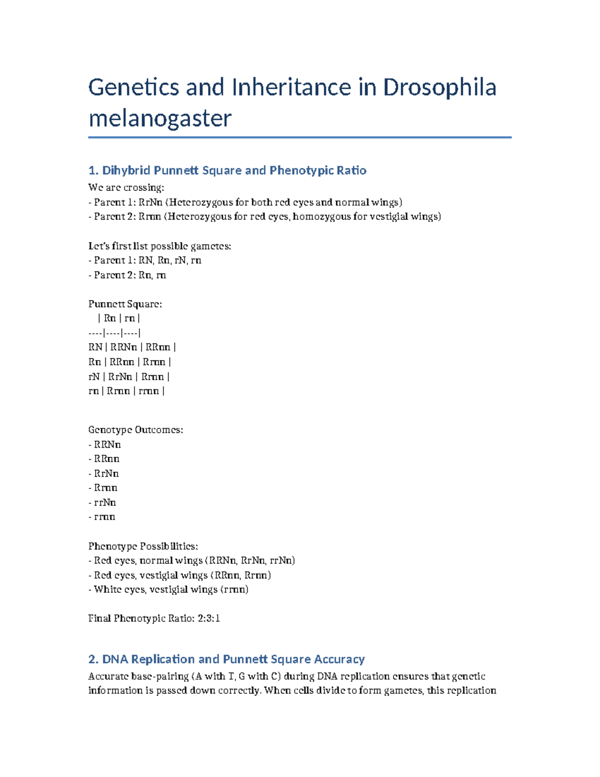A.A Bio U5 Journal - Genetics and Inheritance in Drosophila - Studocu