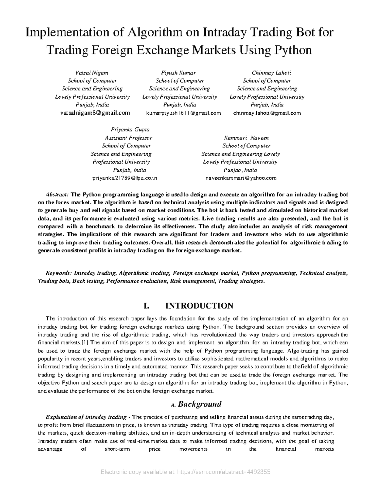 Implementation of Intraday Trading Bot Algorithm for Forex Markets ...