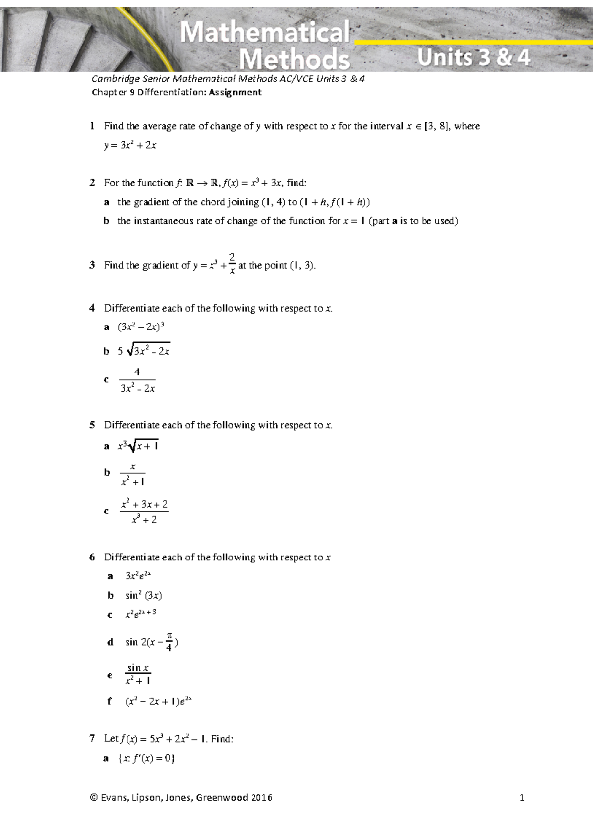 Chapter 9 Differentiation: Assignment 9 Solutions - Studocu