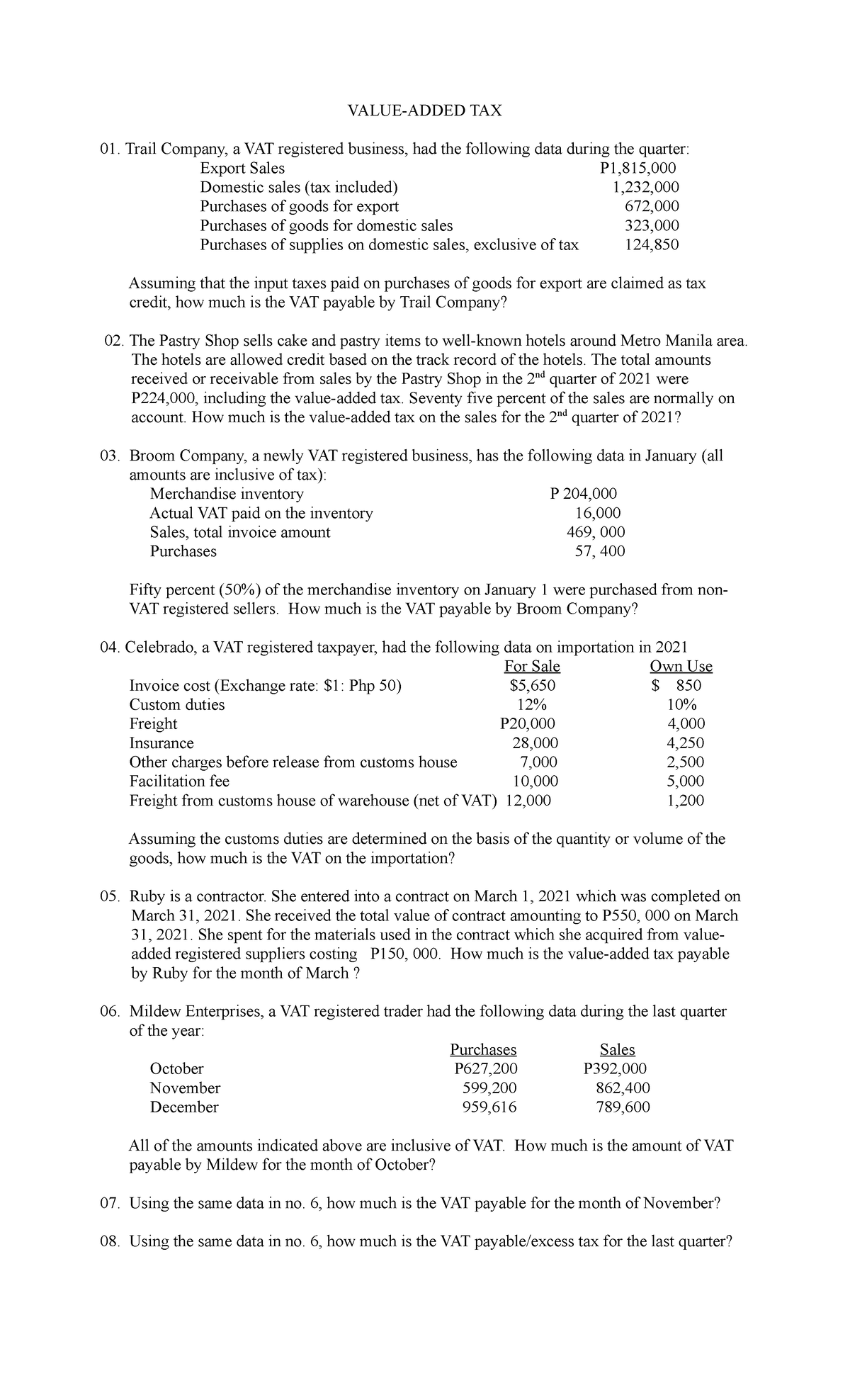 Value-Added Tax Calculations: A Detailed Review and Examples - Studocu