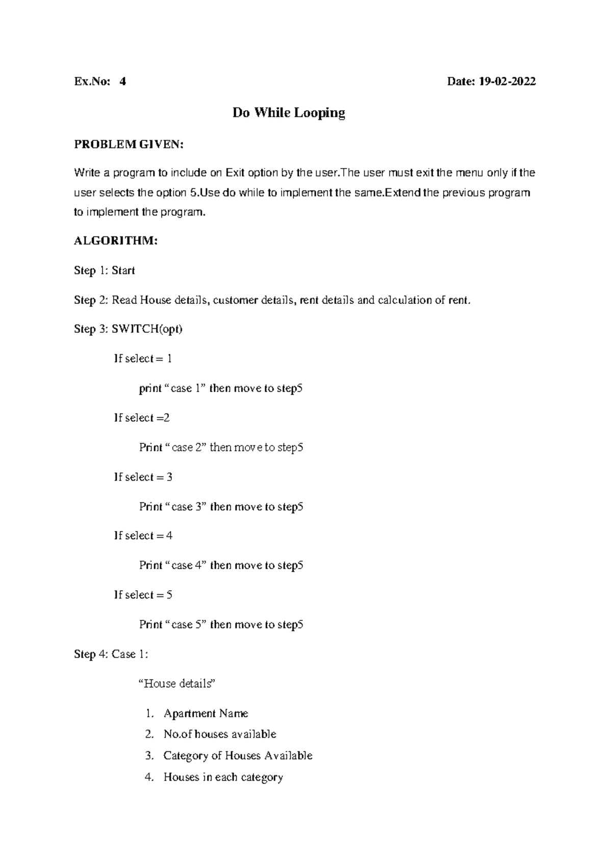 Lab-3 - Lab - Ex: 3 Date: 12-02- Decision making using switch case ...