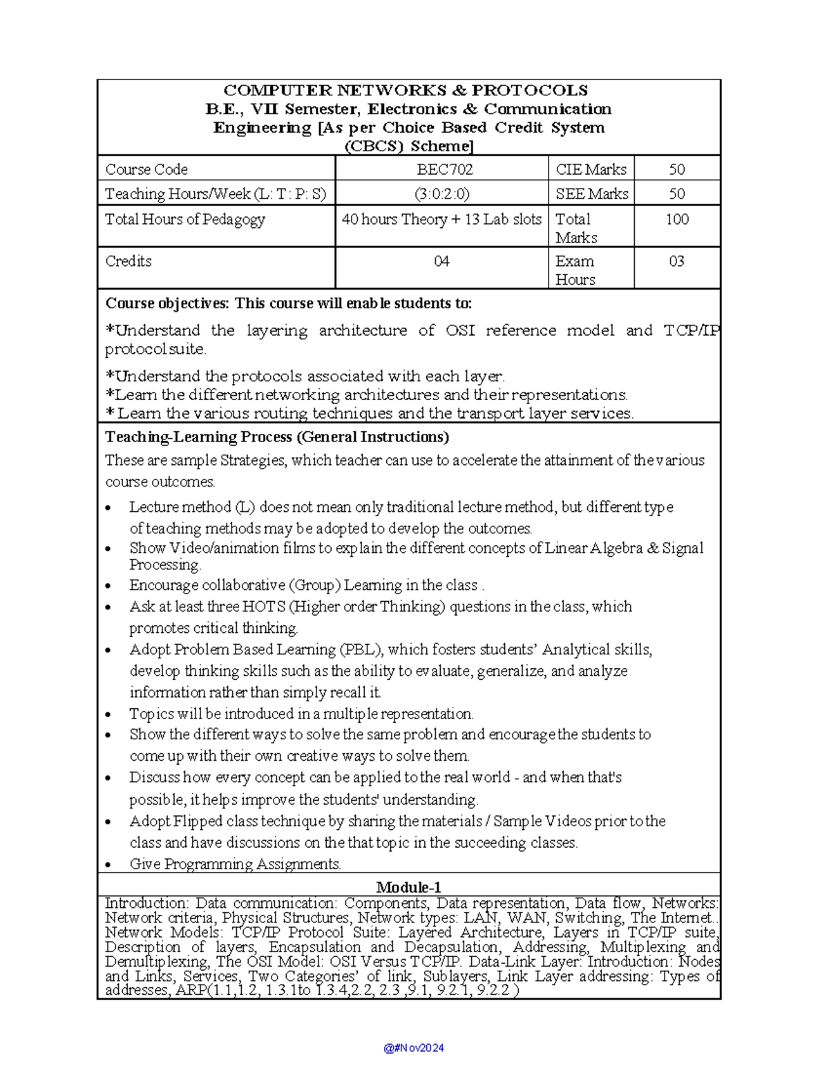 Syllabus for Computer Networks & Protocols BEC702 - 7th Sem ECE - Studocu