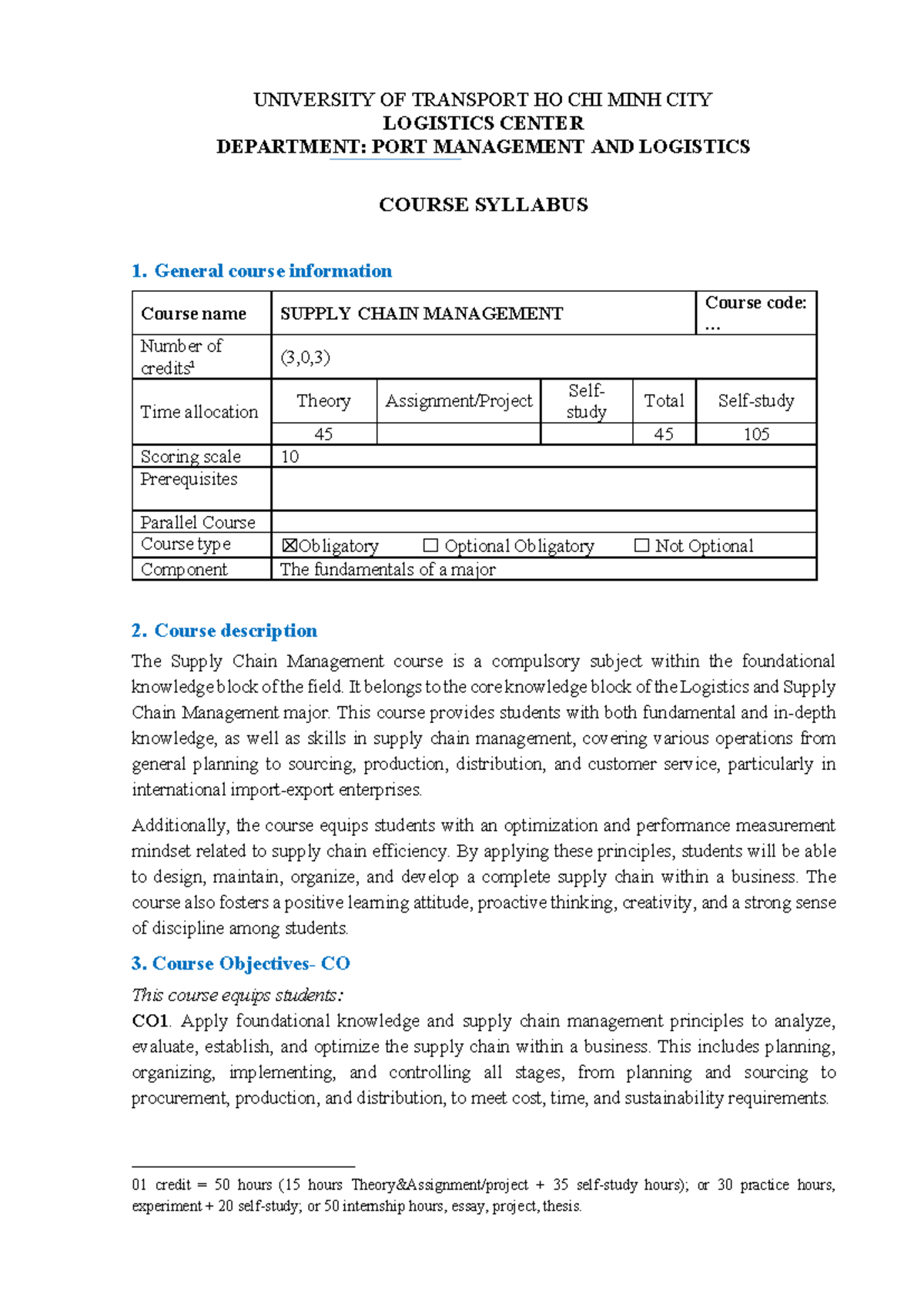 Supply chain management course syllabus (SCM 101) at university of ...