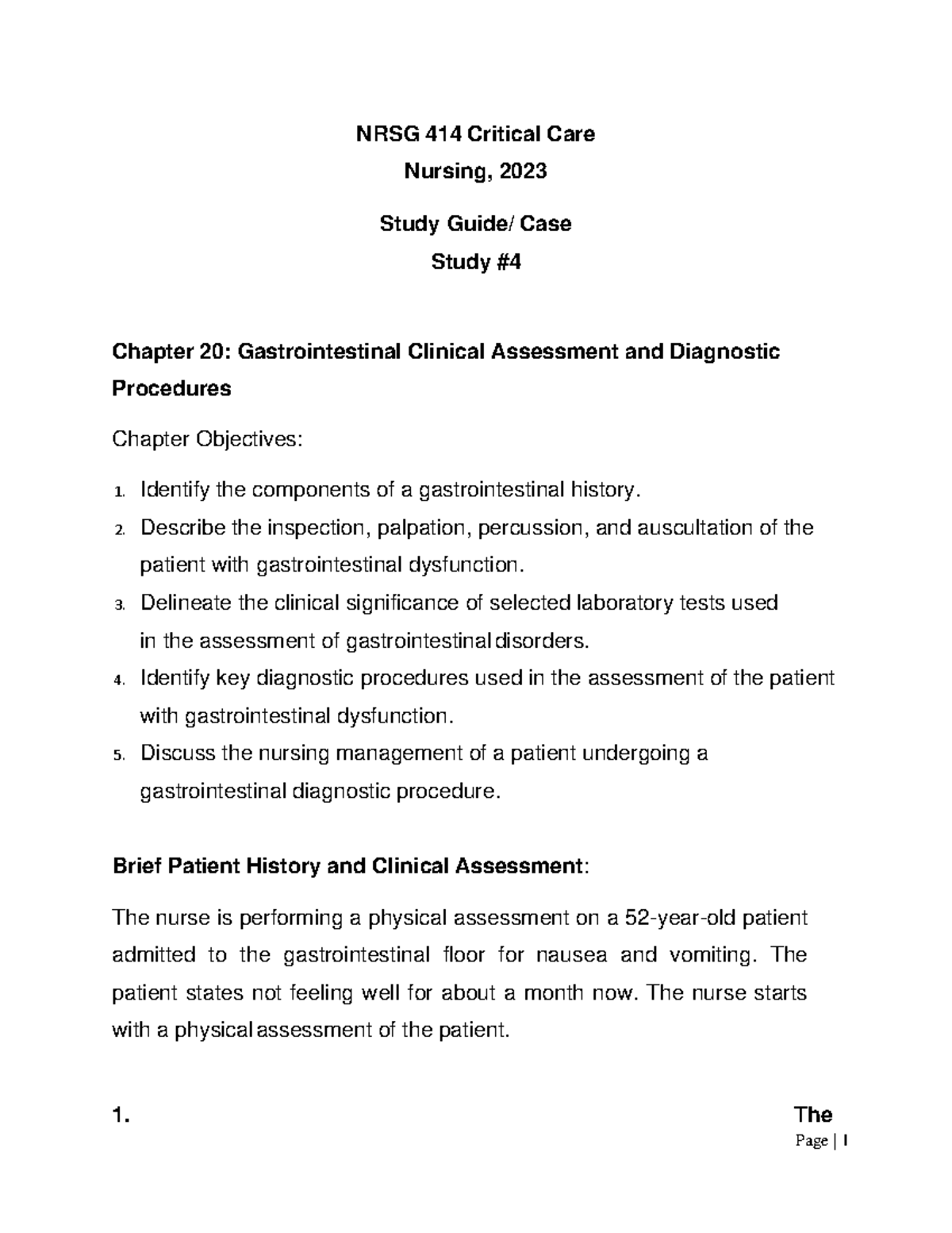 Critical Care Nursing study guide 4 - NRSG 414 Critical Care Nursing ...