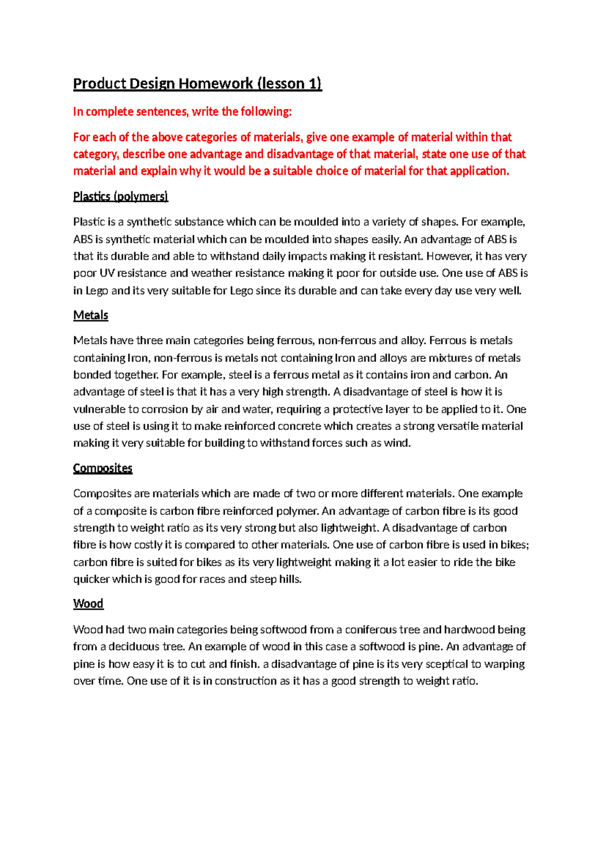 Product Design Homework (Lesson 1): Material Analysis - Studocu