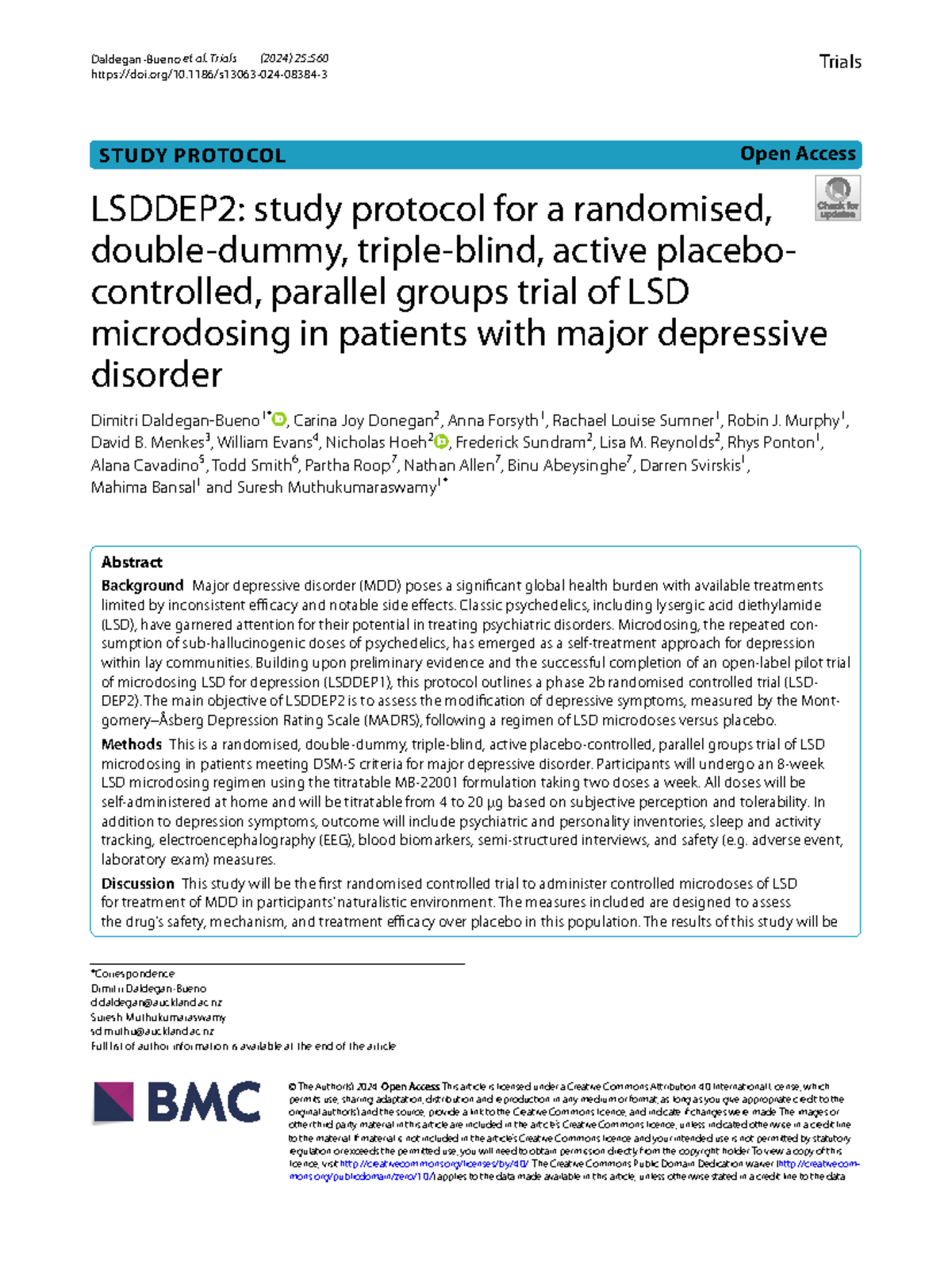 LSDDEP2: Study Protocol for LSD Microdosing in Major Depression - Studocu