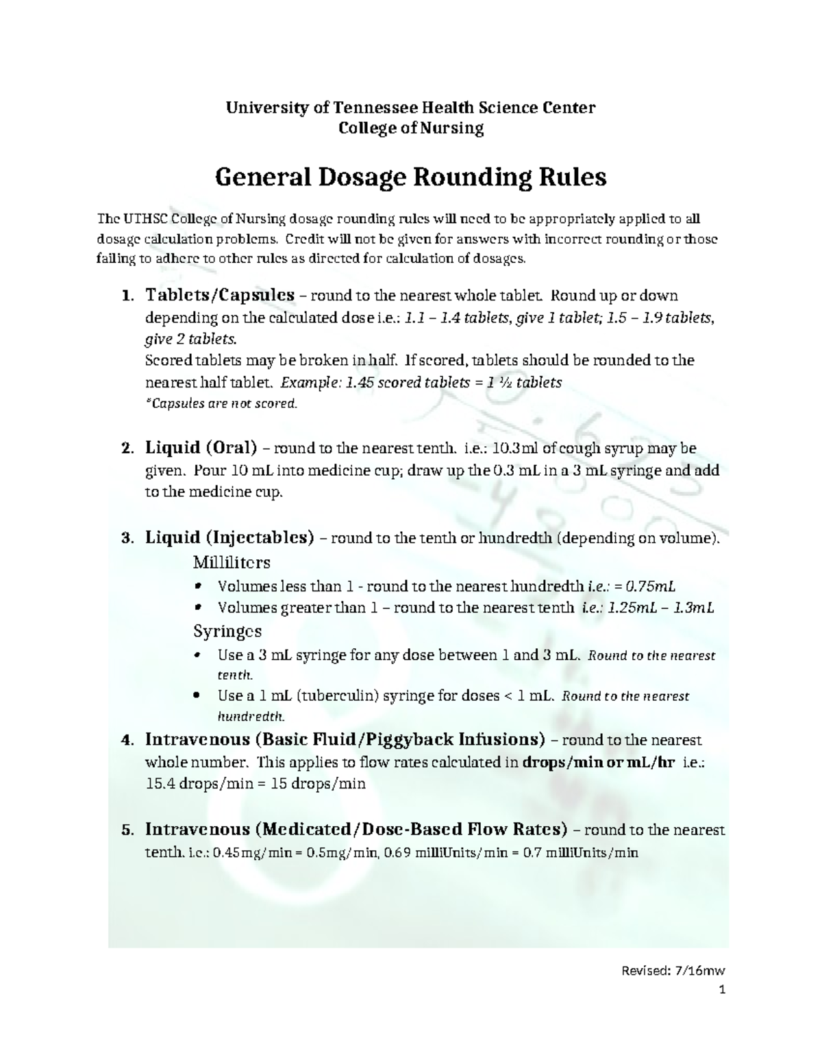 UTHSC Nursing General Dosage Rounding Rules Guide - Studocu