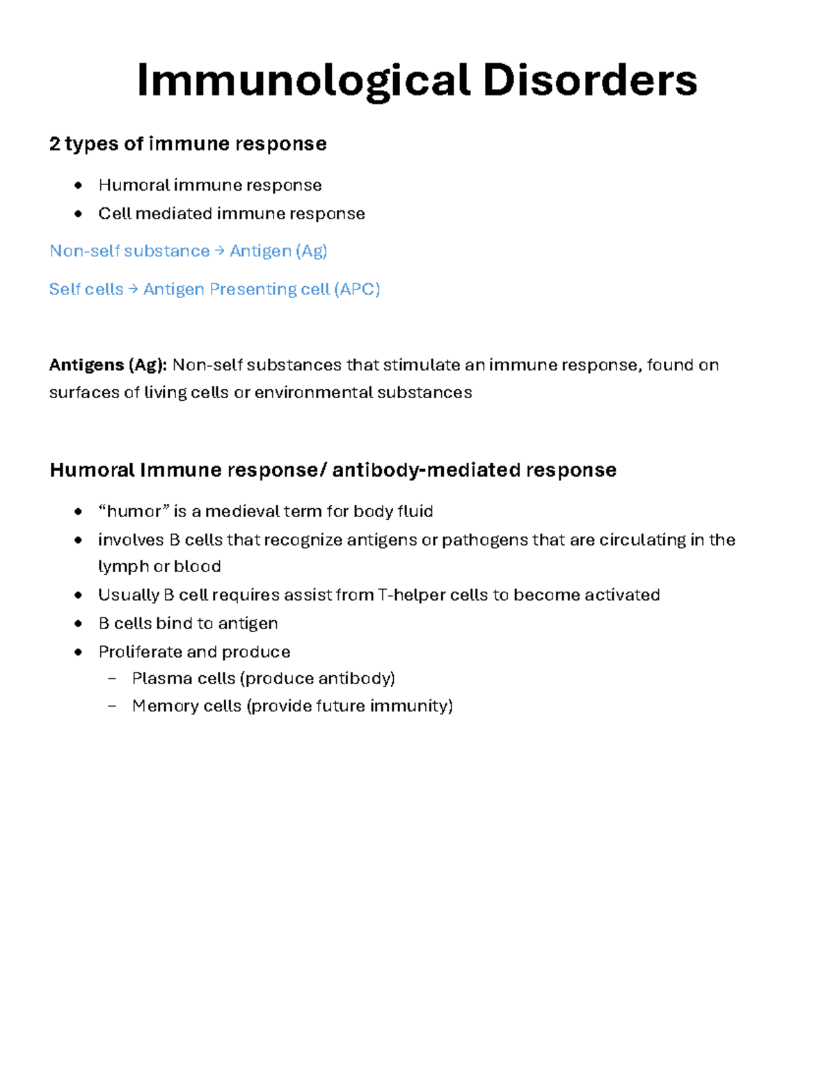 Unit 4 Notes: Immunological Disorders and Immune Responses - Studocu