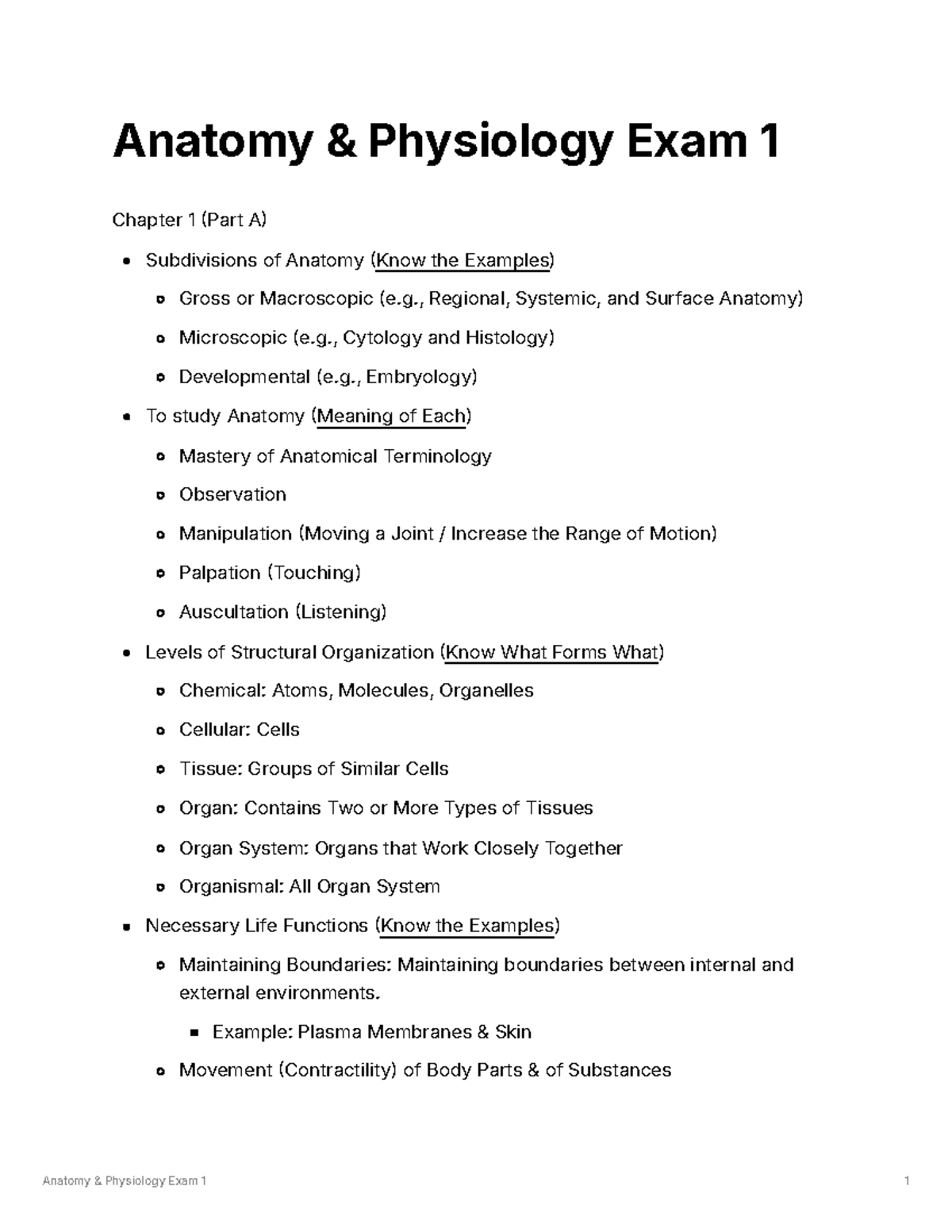 Anatomy & Physiology Exam 1 Review: Key Concepts & Terminology - Studocu
