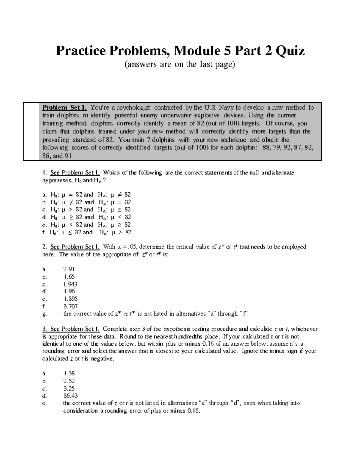 Practice Problems, PSY 101 Module 5 Part 2 Quiz (Answers Included ...