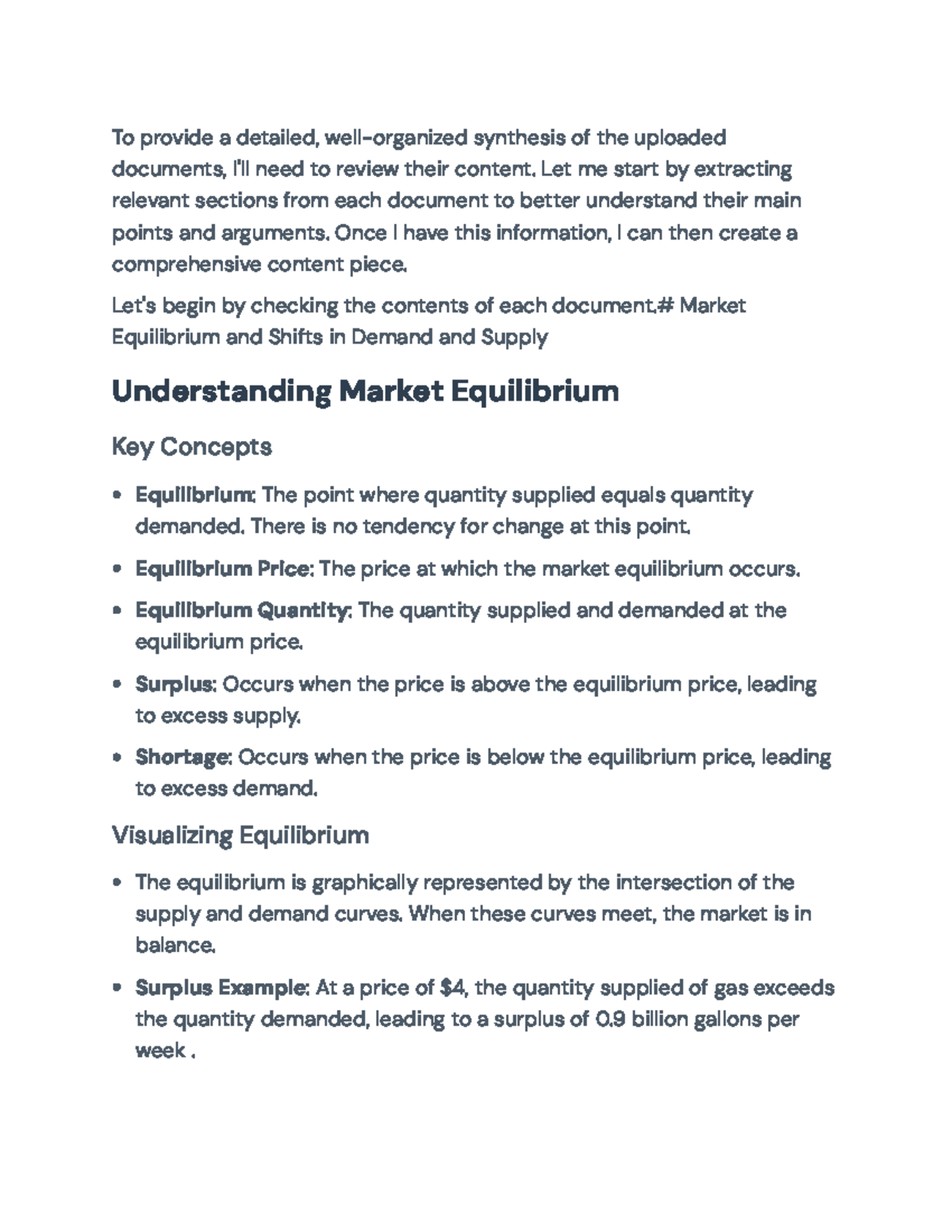 Market Equilibrium and Shifts in Supply and Demand Analysis - ECON 101 ...