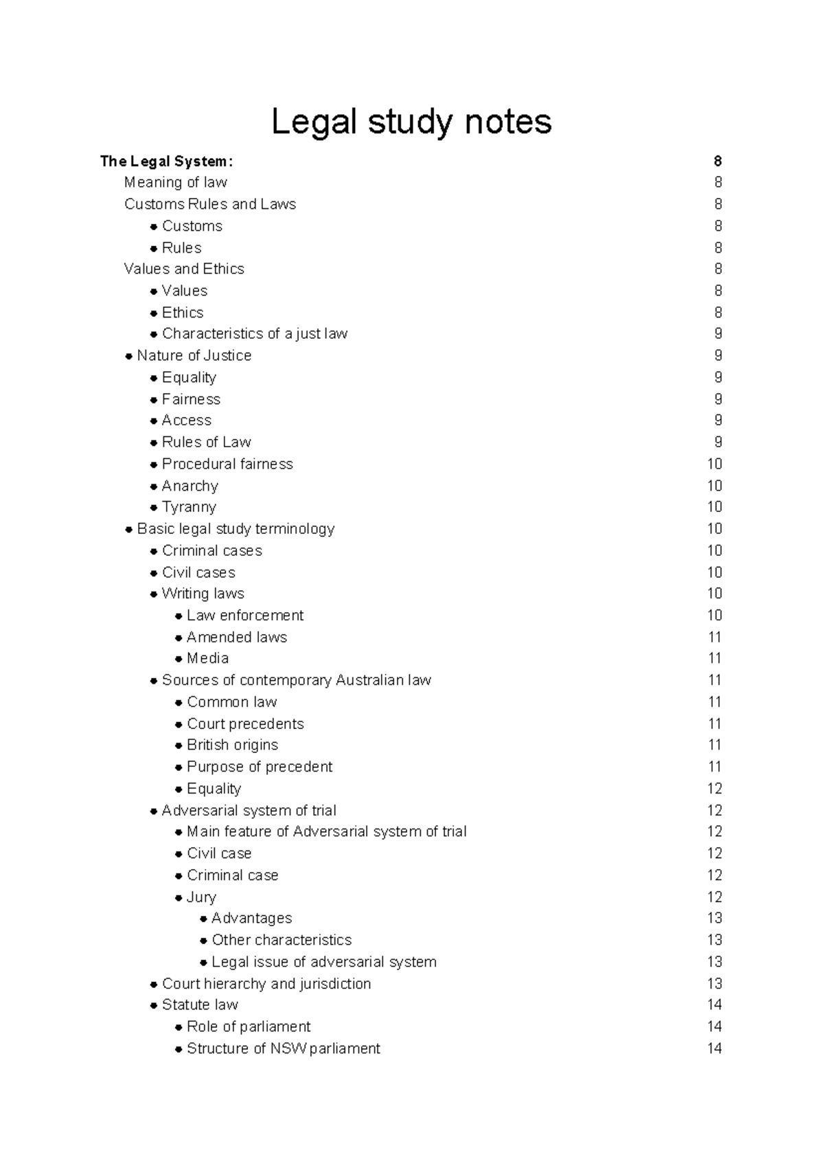 Legal Study Notes: Characteristics of Australian Law and Adversarial ...