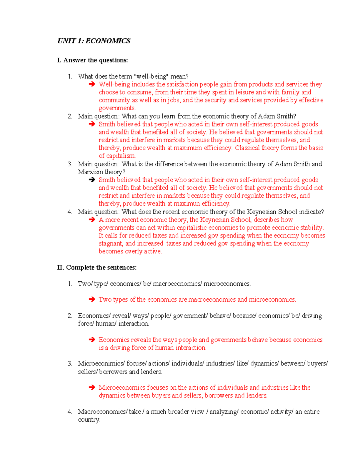 UNIT 1: ECONOMICS I - Comprehensive Review Notes - Studocu