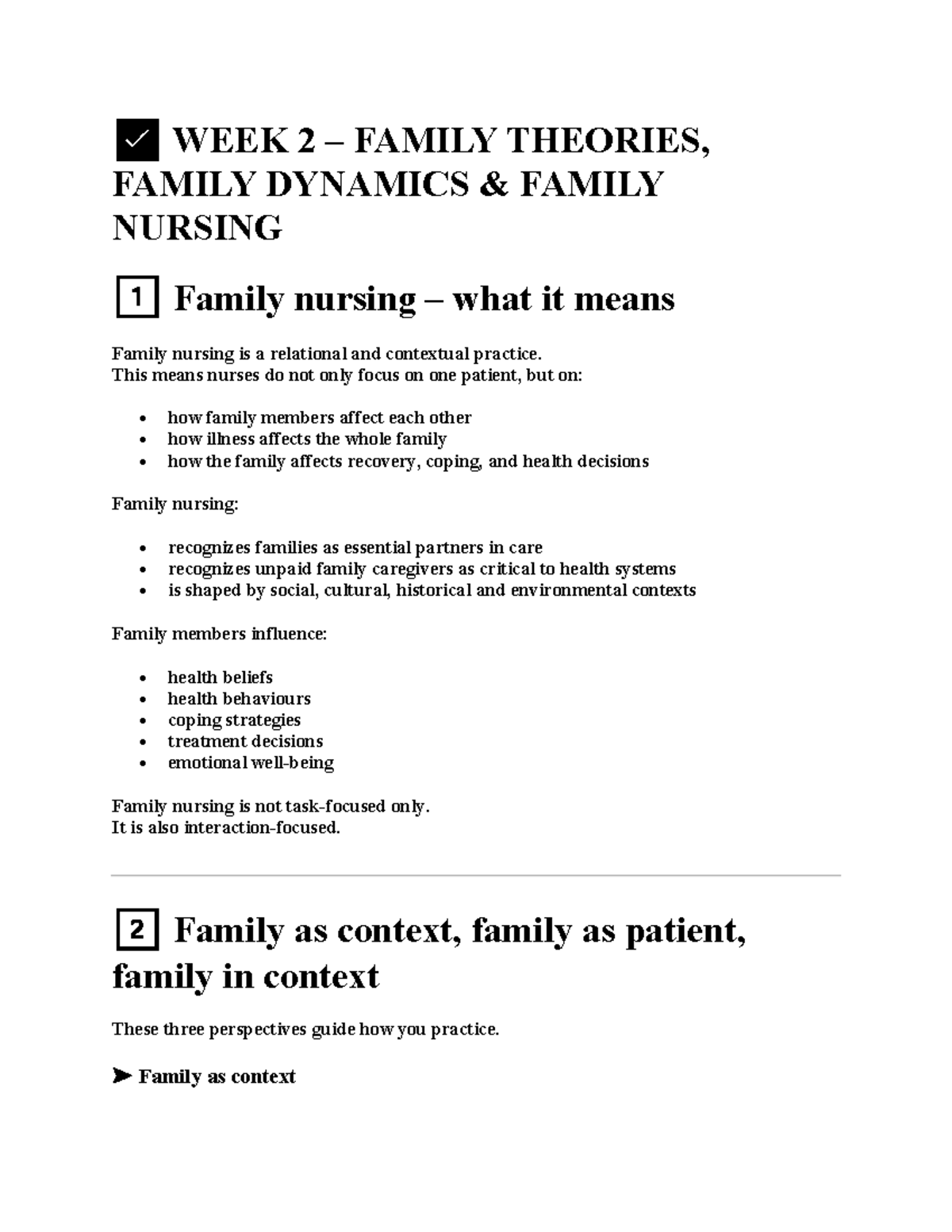 Week 2 Family Theories & Dynamics in Family Nursing Study Notes - Studocu