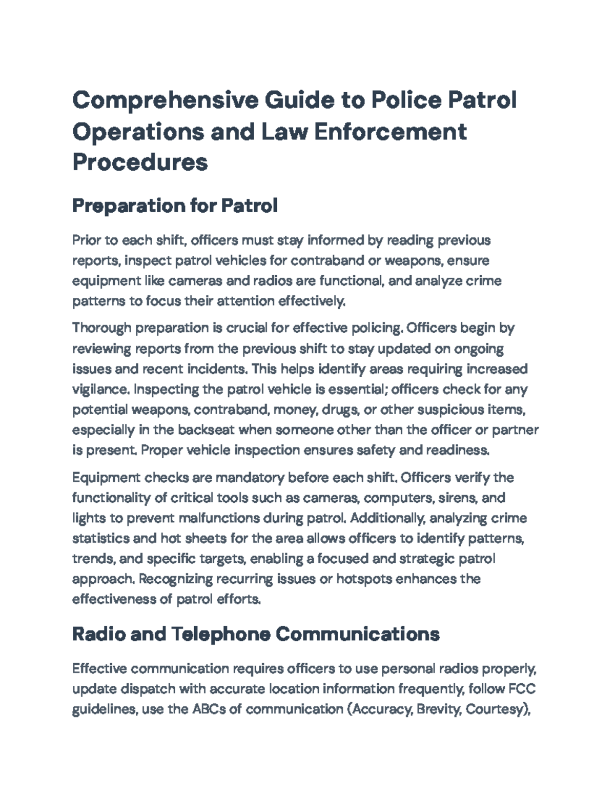 Comprehensive Patrol Operations & Procedures for Law Enforcement - Studocu
