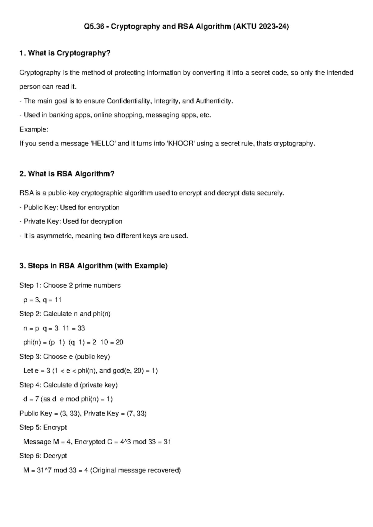 Asymmetric Cryptography: RSA Algorithm Steps & Character Transmission ...
