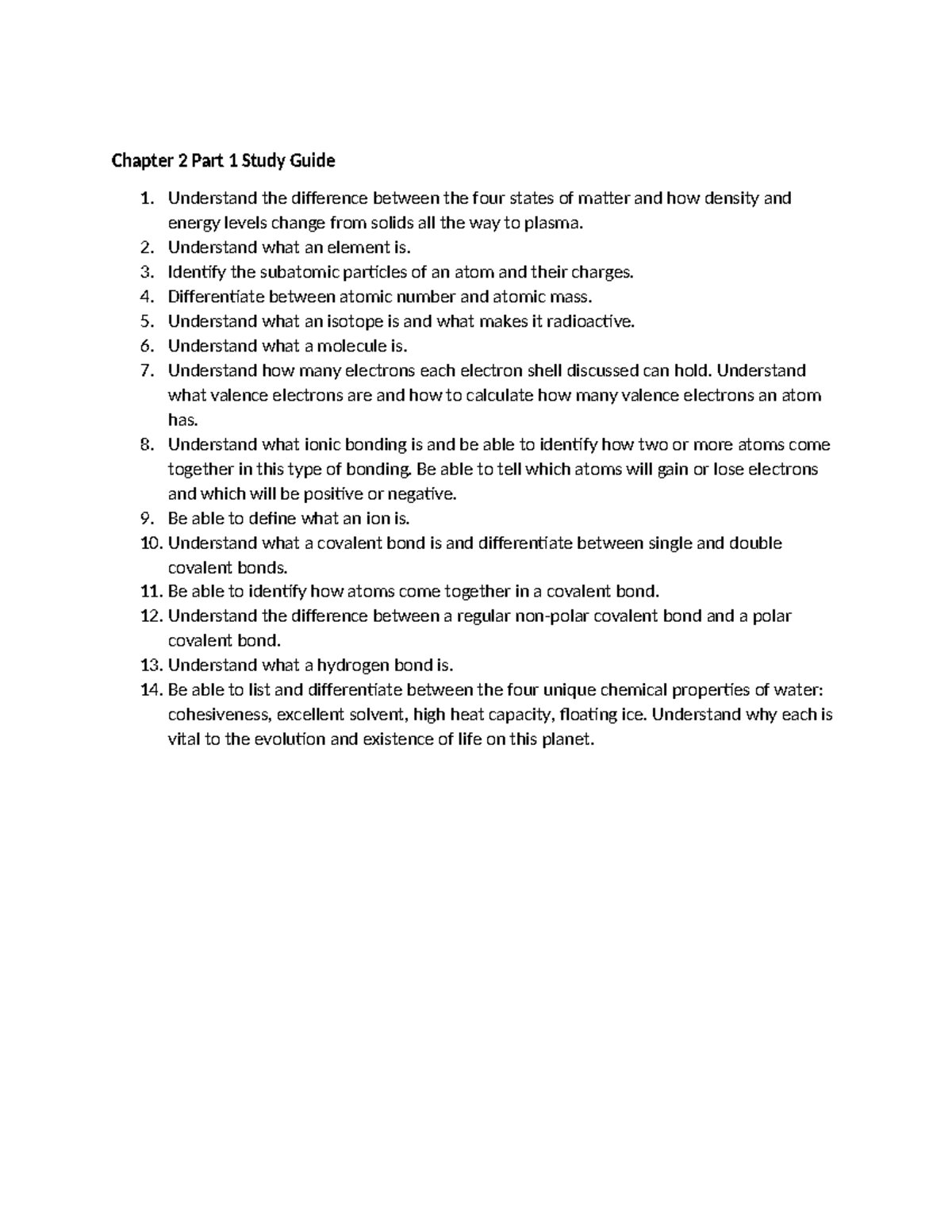 Chapter 2 Part 1 Study Guide: States of Matter, Atoms & Bonds - Studocu
