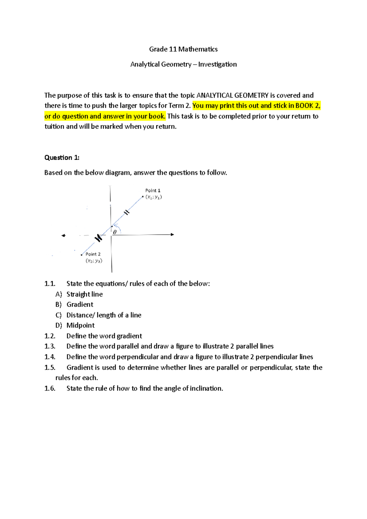 Grade 11 Math - Term 2 Analytical Geometry Investigation - Studocu