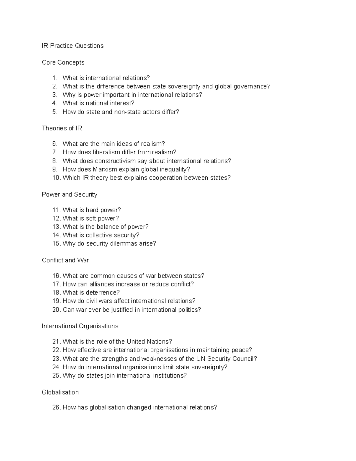 IR 101 Practice Questions: Core Concepts in International Relations ...