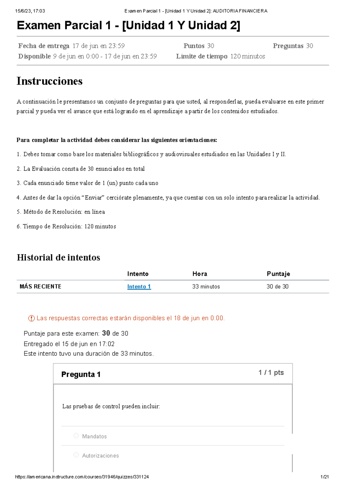 Examen Parcial 1 - Auditoría Financiera [Unidad 1 y 2] - Studocu
