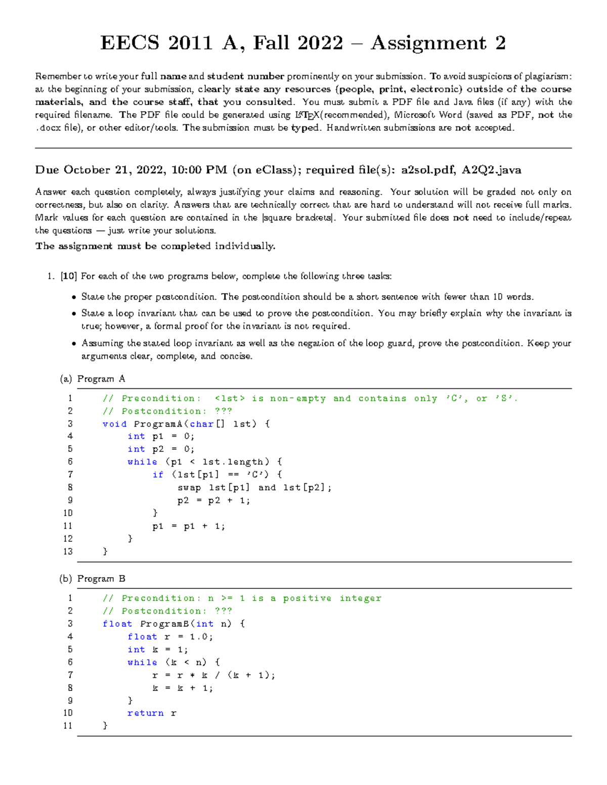 A2handout - .................. - EECS 2011 A, Fall 2022 – Assignment 2 ...