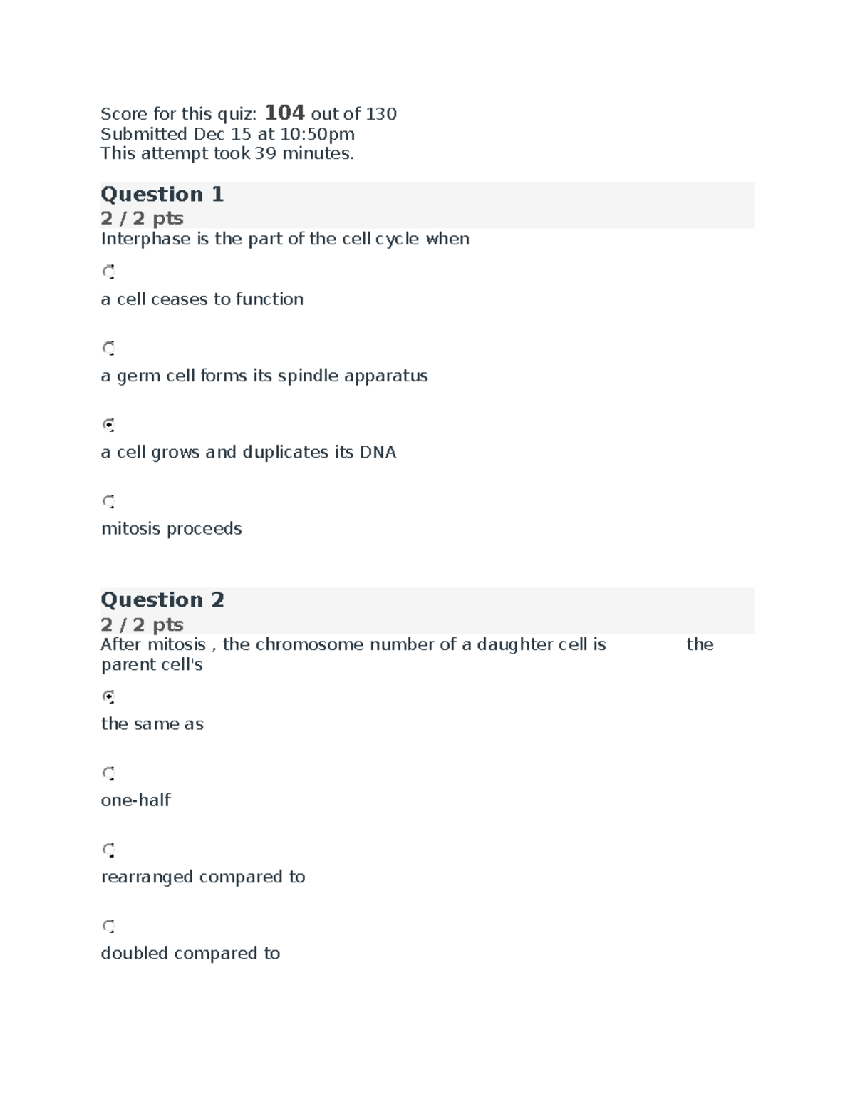 Final exam bio 101 - Score for this quiz:Submitted Dec 15 at 10:50pm ...