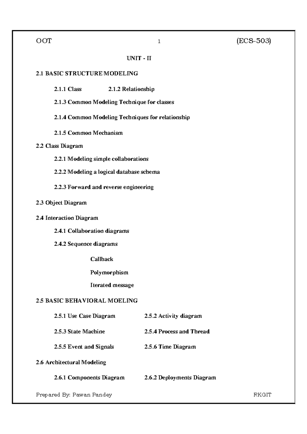 OOT 2 Unit II: Basic Structure & Behavioral Modeling Overview - Studocu