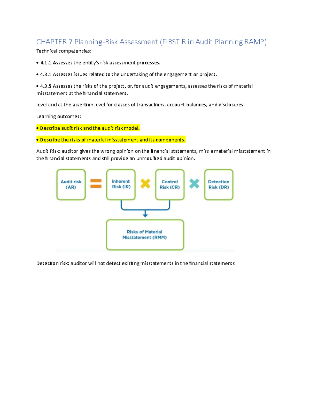 CHAPTER 7: Planning Assessment in Audit (RAMP) - Unit 1 Notes - Studocu