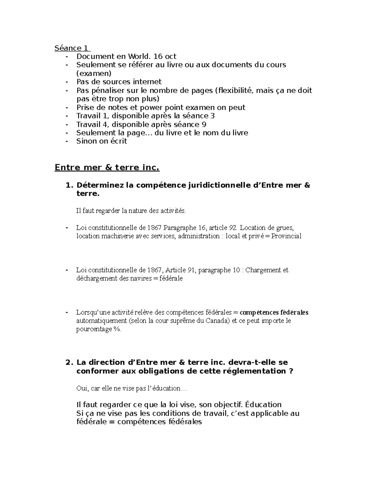 Cours 1 - Droit du Travail : Notes de Séance 1 et Examen - Studocu
